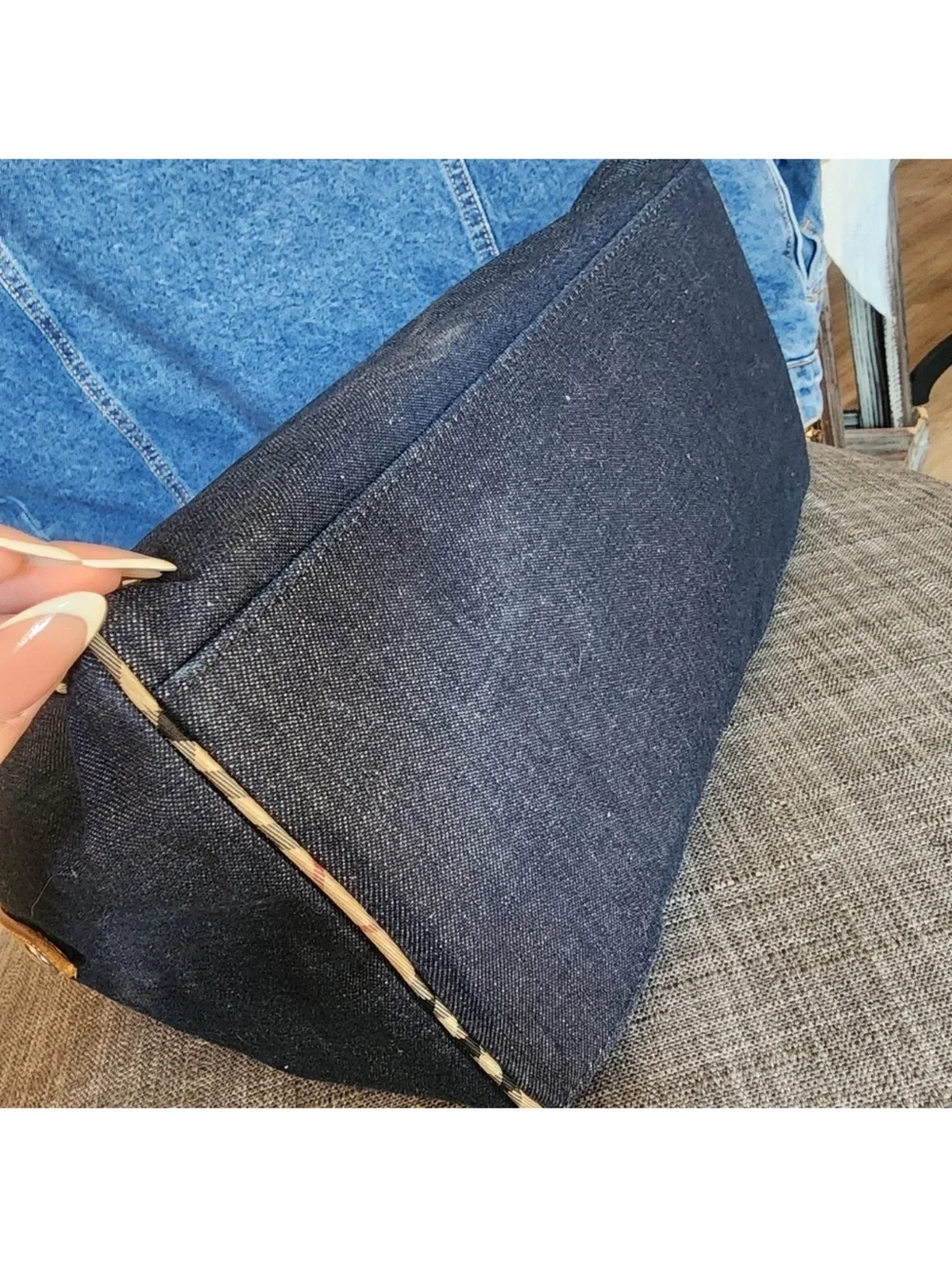 Burberry Denim Tote with Tan Leather Trim